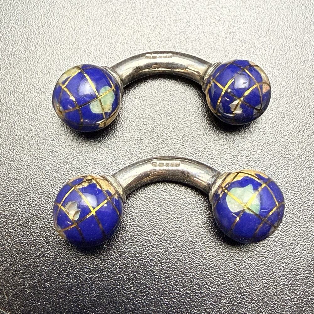 Robert Tateossian Sterling Silver Cufflinks Globe World 1998 Hallmark Birmingham